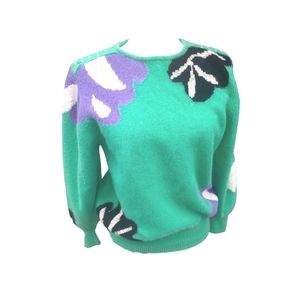 Vintage United angora & lambswool sweater w/jeweled shoulder accents size medium